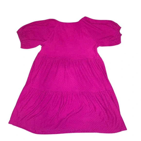 J.Crew hot pink tiered clip dot babydoll dress with puff sleeves . - Picture 3 of 6